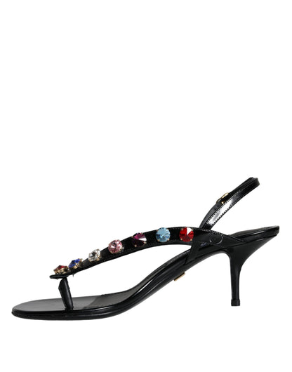 Dolce &amp; Gabbana – Slingback-Sandalen aus schwarzem Leder mit Kristallen