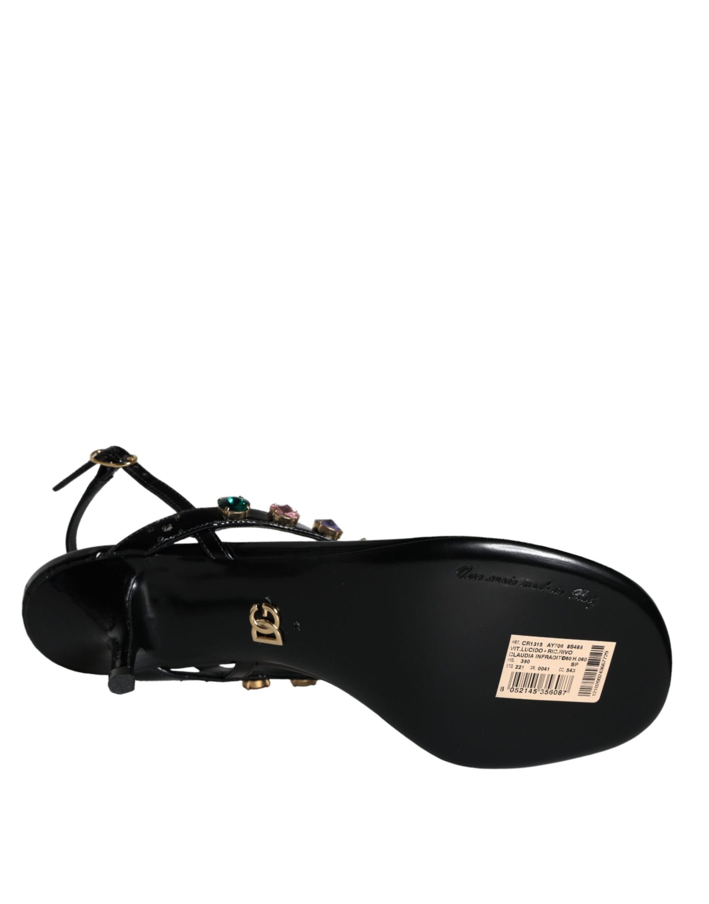 Dolce &amp; Gabbana – Slingback-Sandalen aus schwarzem Leder mit Kristallen