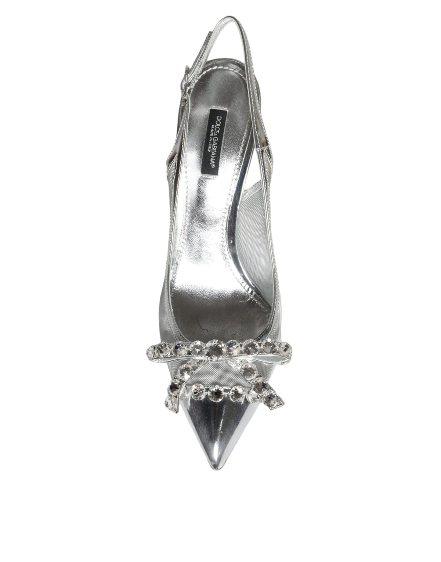 Dolce & Gabbana Silver Mesh Crystal Embellished Slingback Shoes