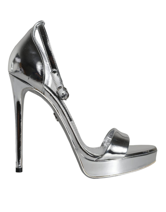 Dolce &amp; Gabbana Silber KEIRA Heels Sandalen mit Knöchelriemen