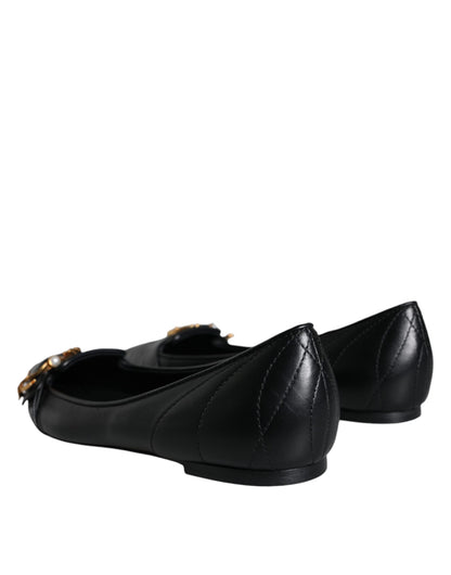 Dolce &amp; Gabbana – Schwarze, spitze Ballerinas aus Leder „Devotion“