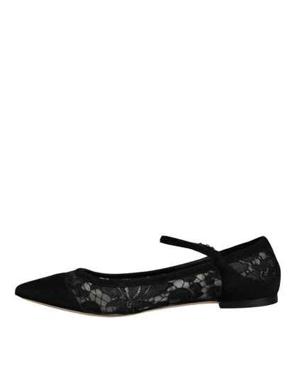 Dolce &amp; Gabbana – Schwarze flache Schuhe „Taormina“ aus Spitze von Bellucci