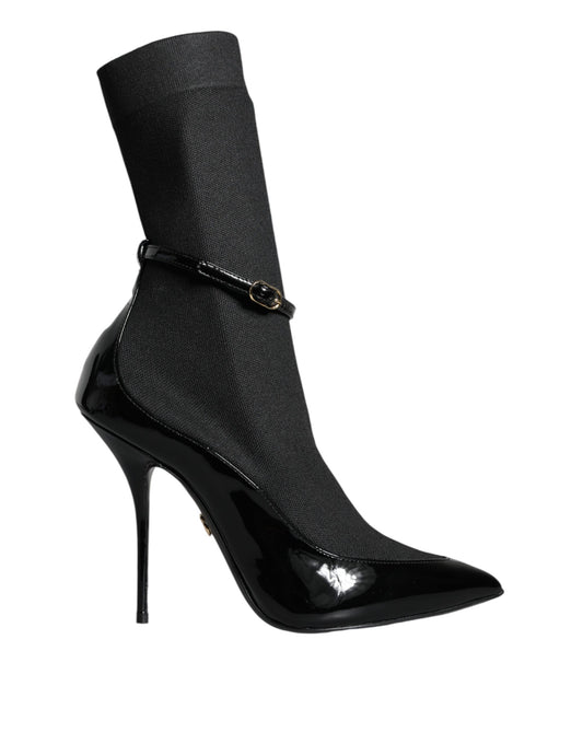 Dolce &amp; Gabbana Schwarze Leder Stilettos Booties Socken Schuhe