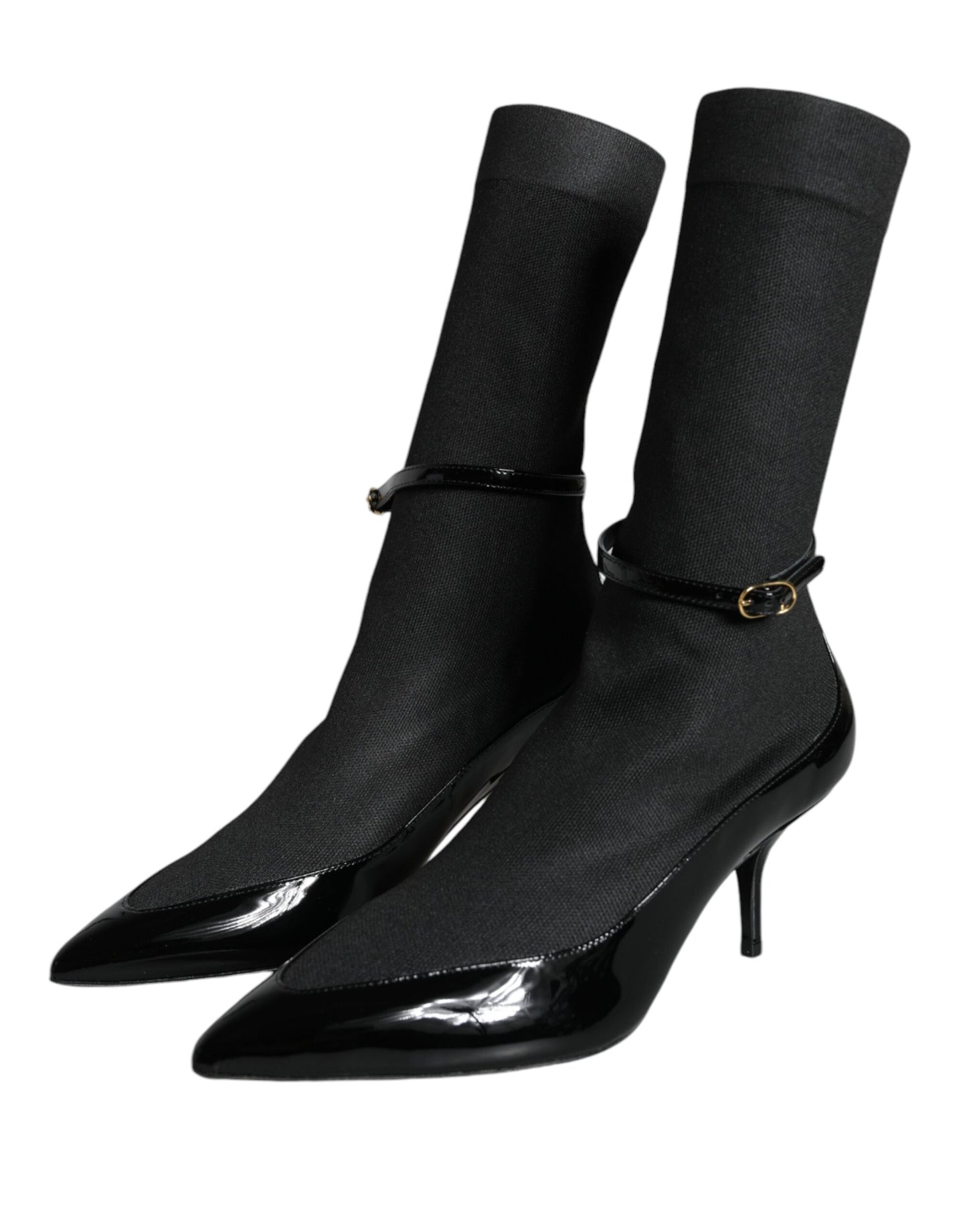 Dolce &amp; Gabbana Schwarze Leder Stilettos Booties Socken Schuhe