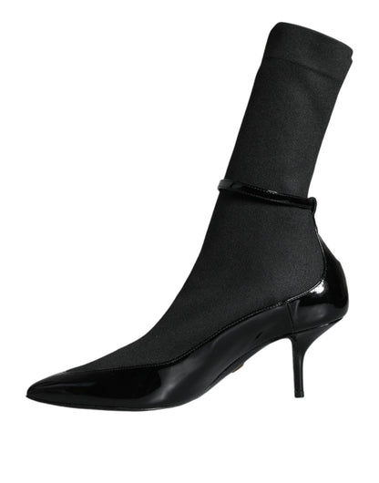 Dolce &amp; Gabbana Schwarze Leder Stilettos Booties Socken Schuhe