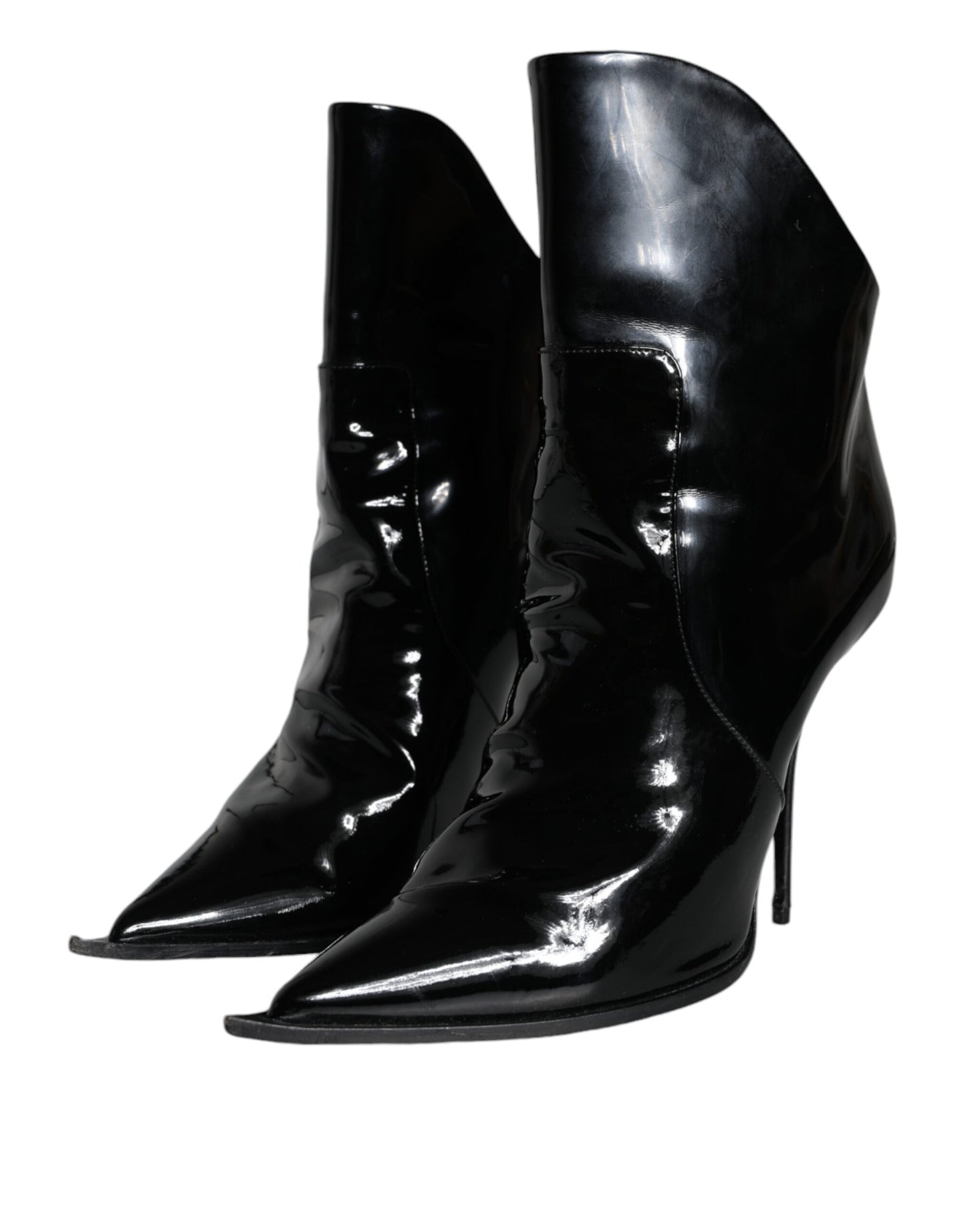 Dolce & Gabbana Black Patent Leather Pointed Ankle Boot Shoes