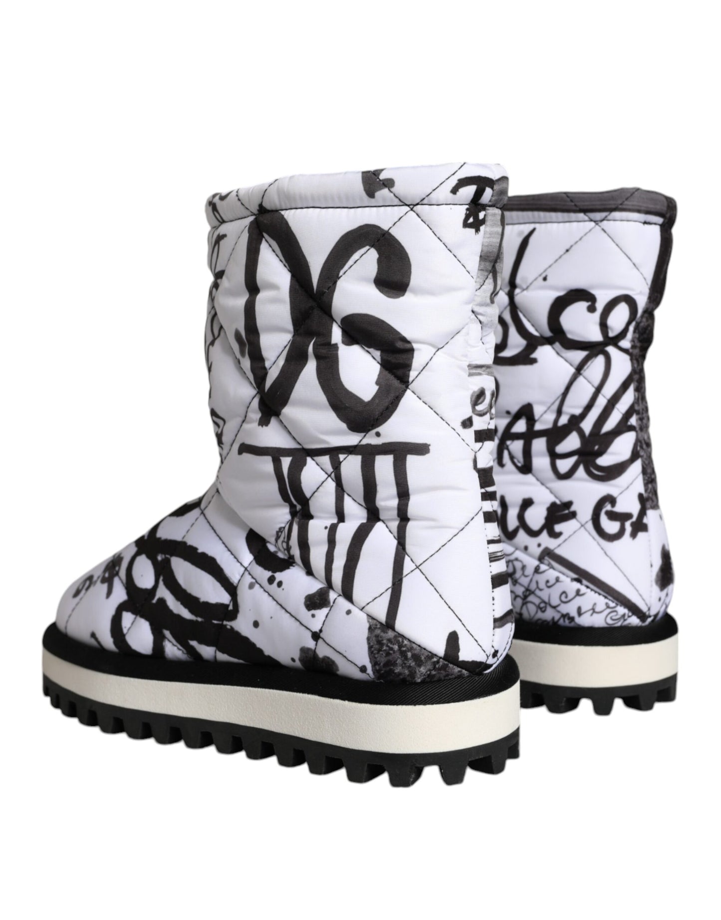 Dolce &amp; Gabbana – Weiße, gepolsterte Stiefel mit Logo-Print, wadenlang