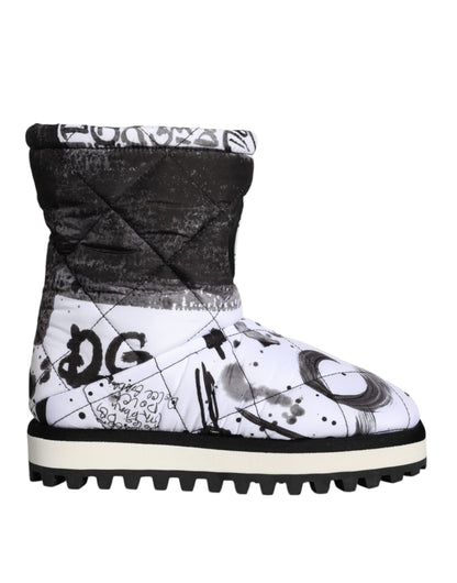 Dolce &amp; Gabbana – Weiße, gepolsterte Stiefel mit Logo-Print, wadenlang