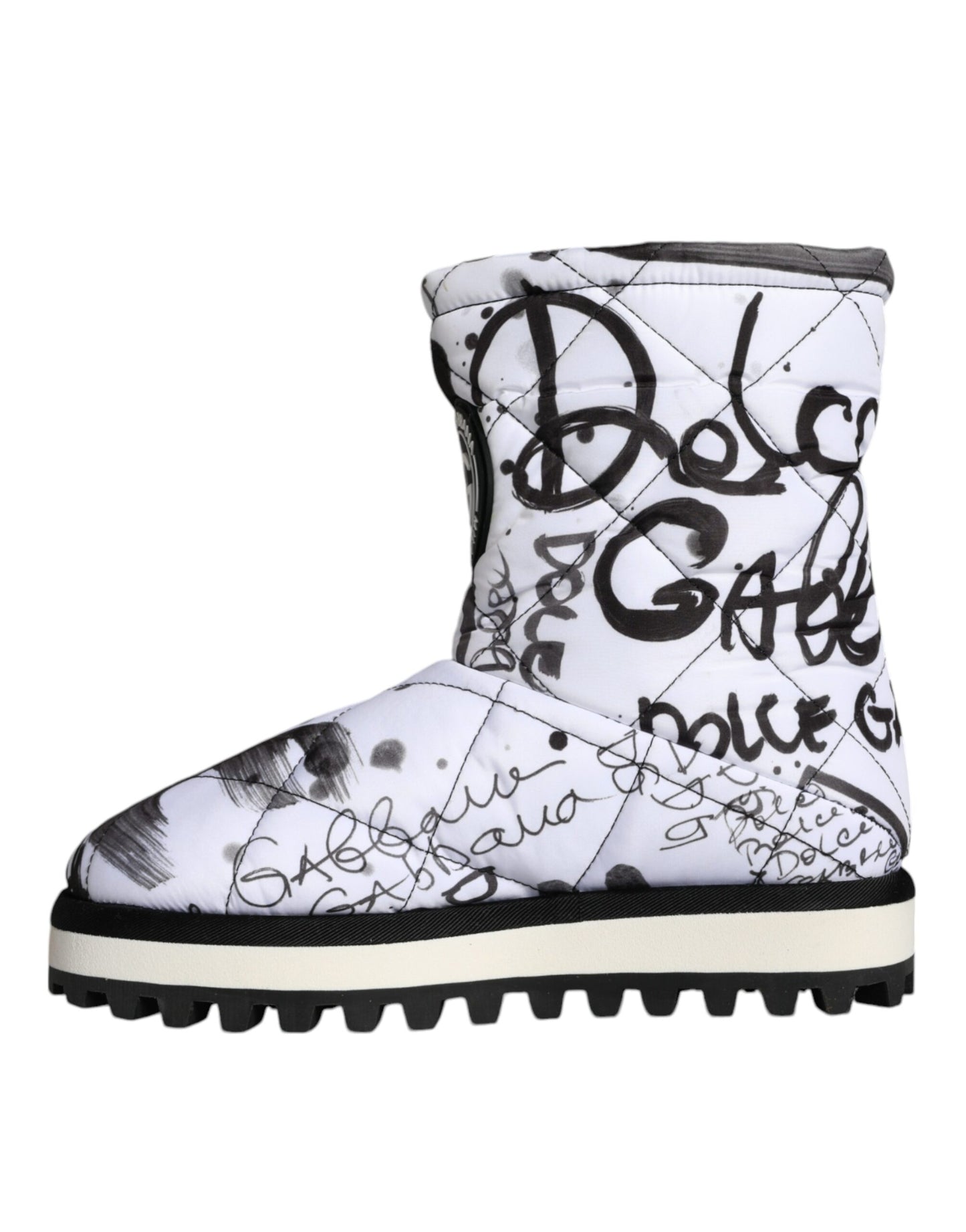 Dolce &amp; Gabbana – Weiße, gepolsterte Stiefel mit Logo-Print, wadenlang