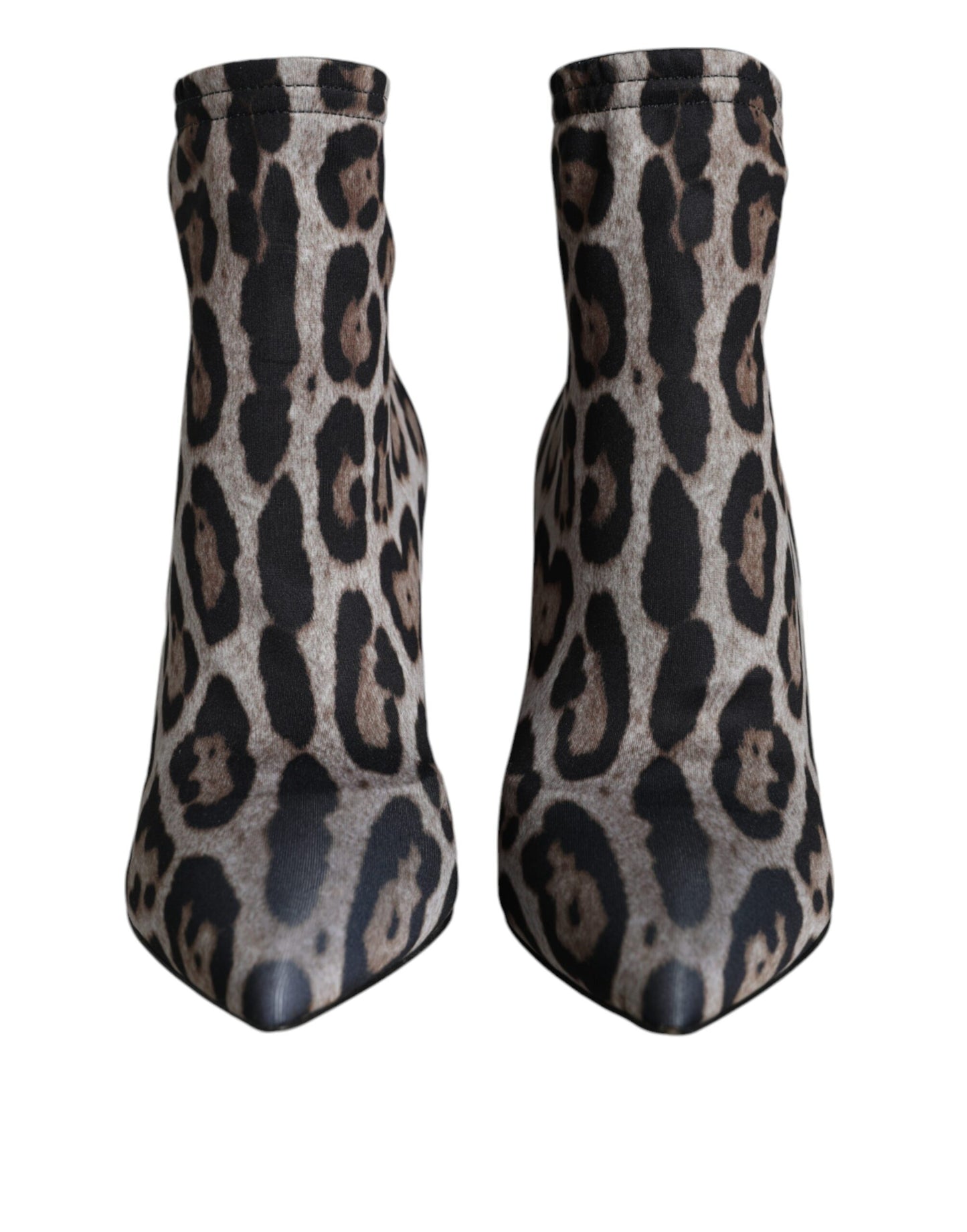 Dolce &amp; Gabbana Graue Leoparden Stretch Heels Stiefeletten Schuhe