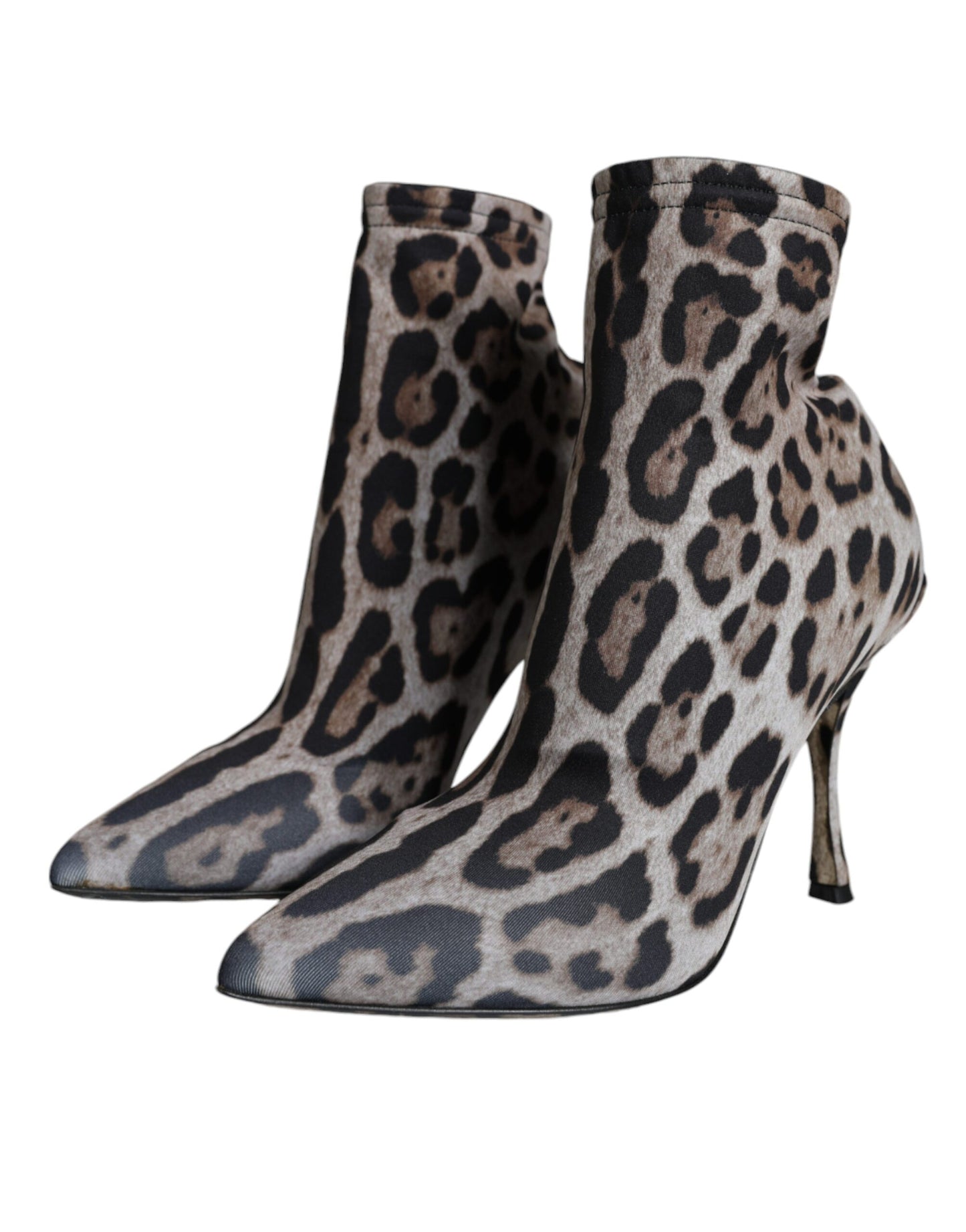 Dolce &amp; Gabbana Graue Leoparden Stretch Heels Stiefeletten Schuhe