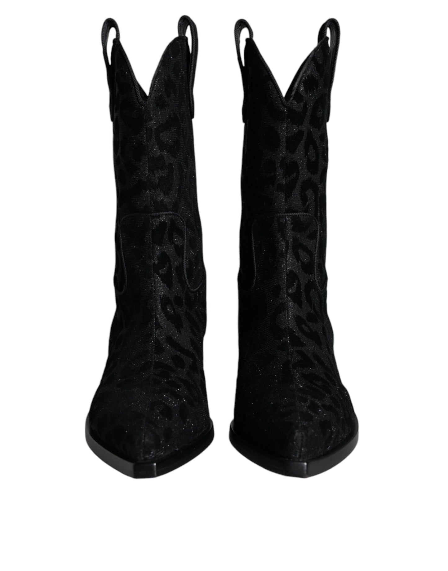 Dolce & Gabbana Black Gray Leopard Cowboy Boots Shoes