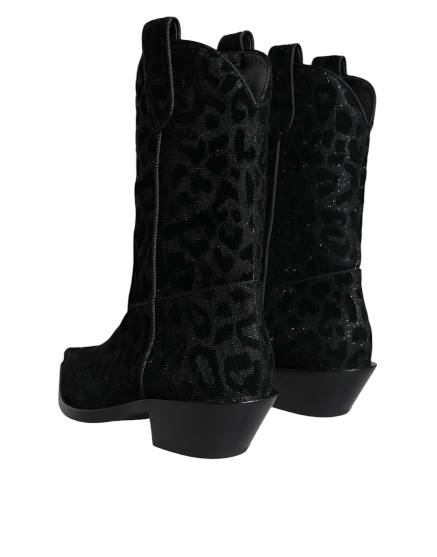 Dolce &amp; Gabbana Schwarz Grau Leopard Cowboy Stiefel Schuhe