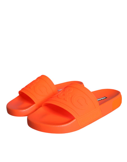 Dolce &amp; Gabbana Orange Gummi Slides Sandalen Strandschuhe