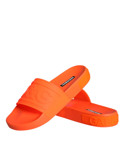 Dolce &amp; Gabbana Orange Gummi Slides Sandalen Strandschuhe