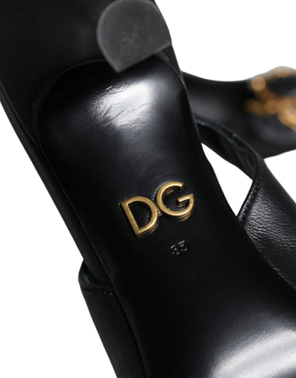 Dolce & Gabbana Black Devotion Leather Heels Slingback Shoes