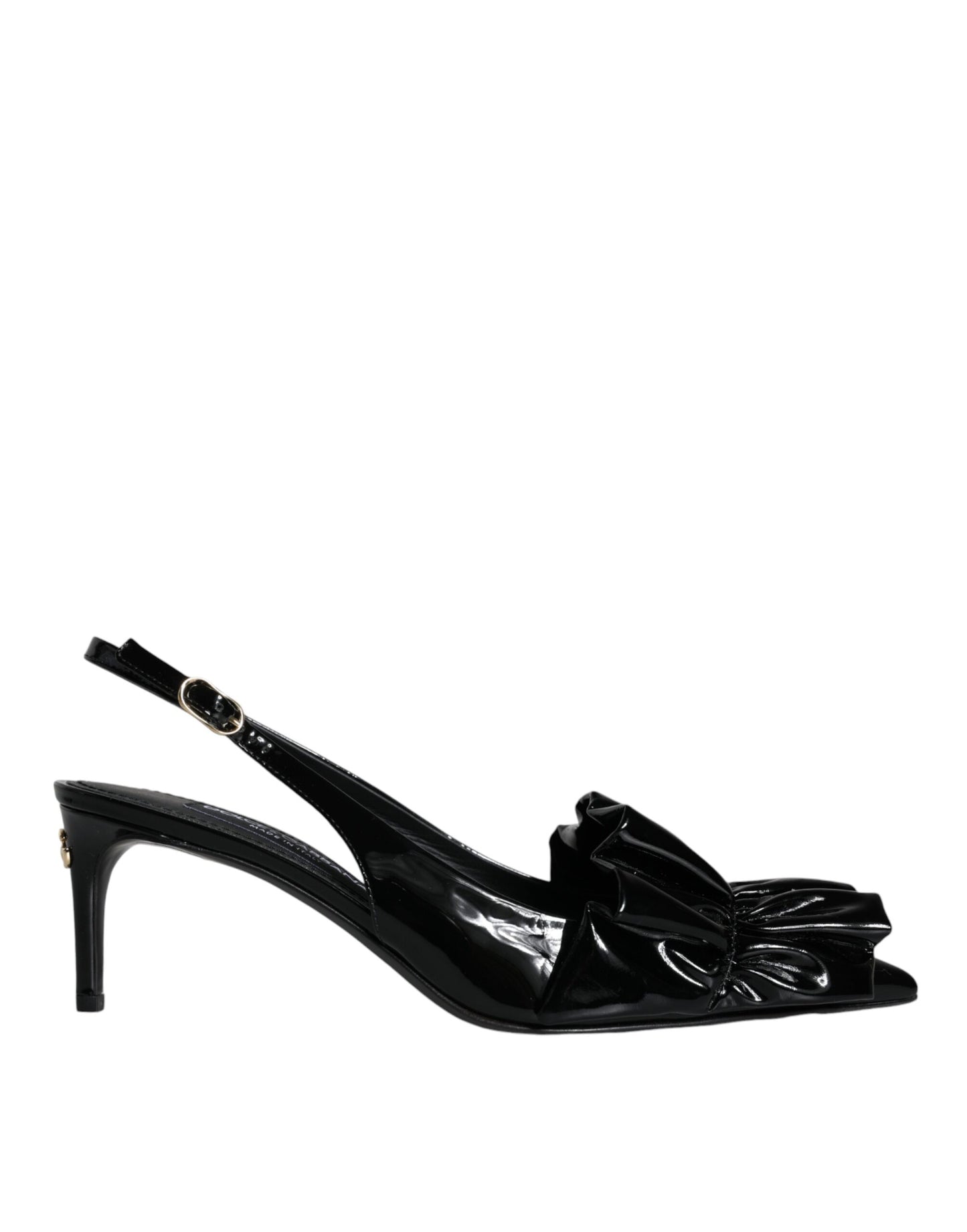 Dolce &amp; Gabbana – Slingback-Schuhe aus schwarzem Lackleder mit Absatz