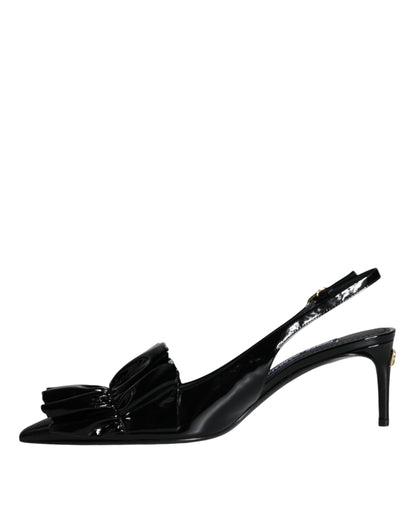 Dolce &amp; Gabbana – Slingback-Schuhe aus schwarzem Lackleder mit Absatz