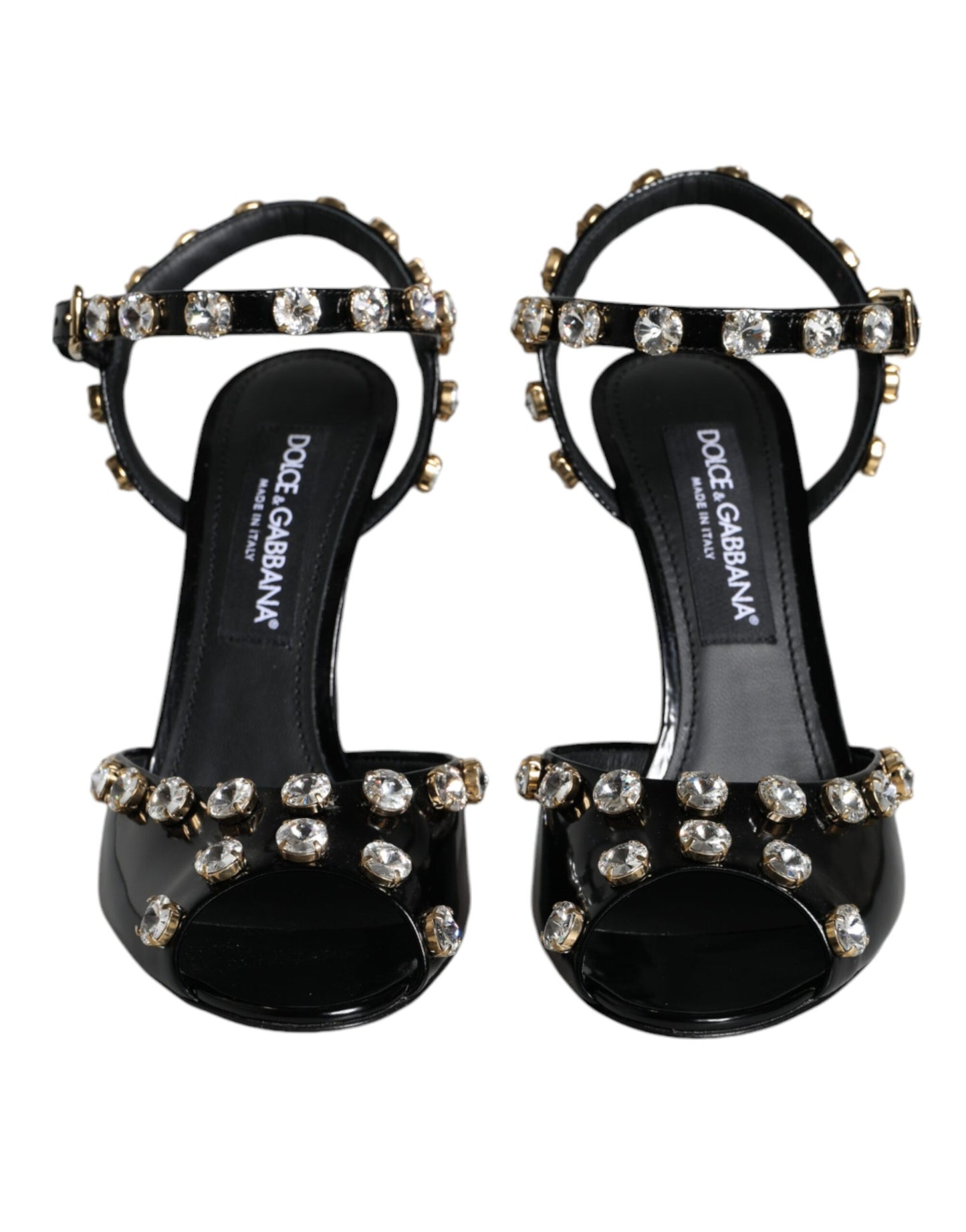 Dolce &amp; Gabbana – Sandalen mit Knöchelriemen aus schwarzem Leder mit Kristallen