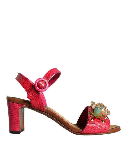 Dolce &amp; Gabbana – Keira – Sandalen aus Fuchsia mit Verzierung aus Leder