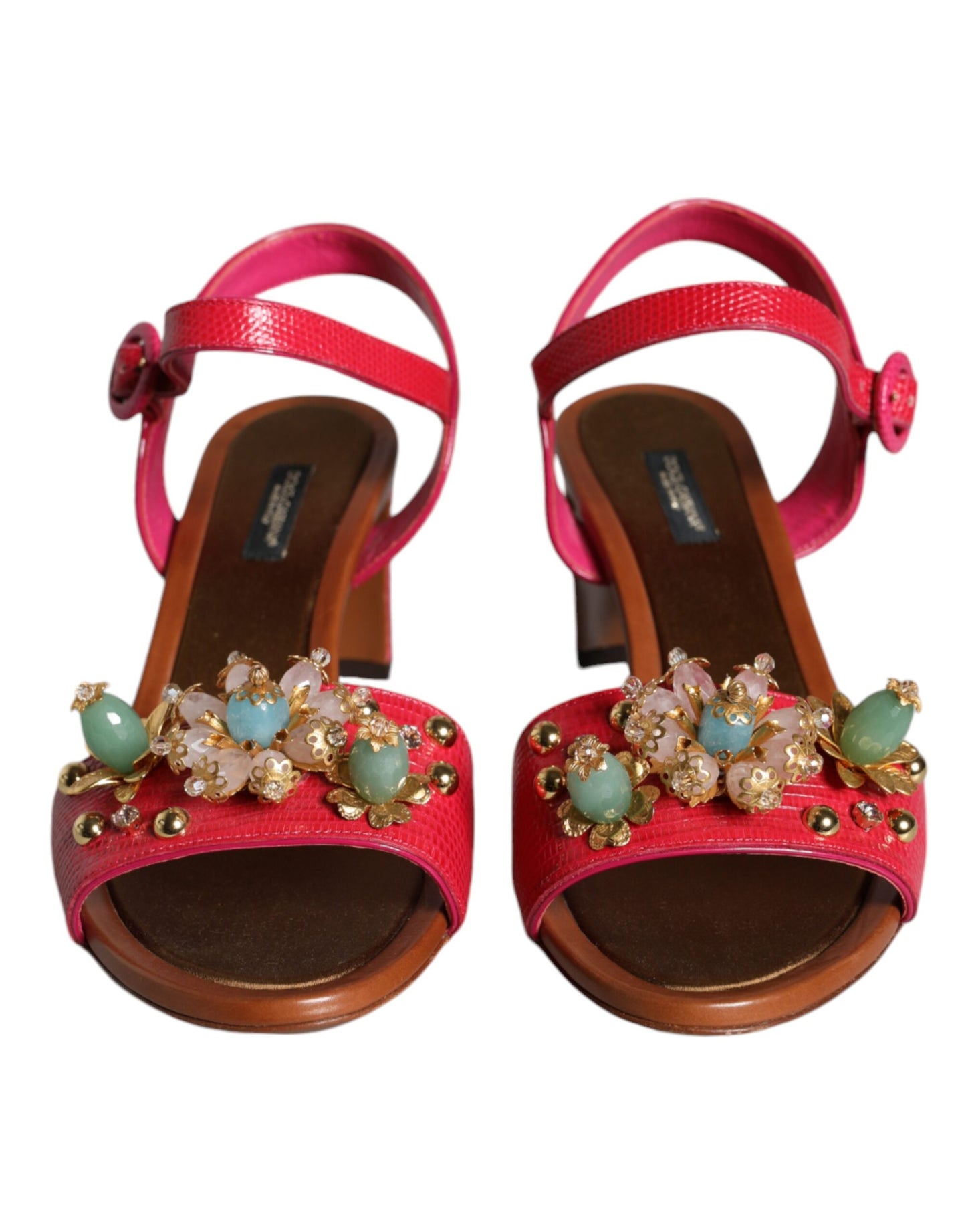 Dolce &amp; Gabbana – Keira – Sandalen aus Fuchsia mit Verzierung aus Leder