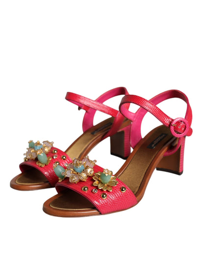 Dolce &amp; Gabbana – Keira – Sandalen aus Fuchsia mit Verzierung aus Leder