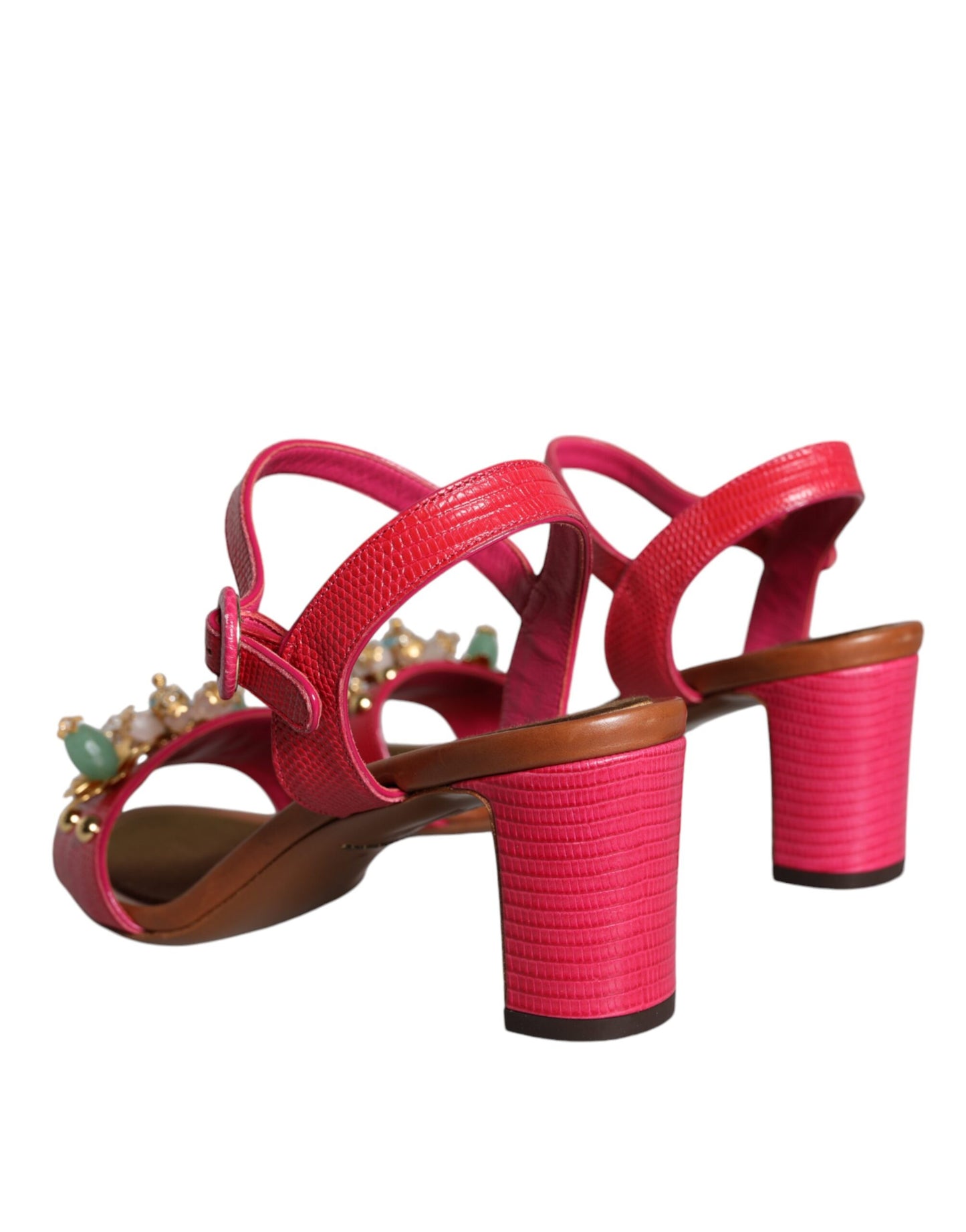 Dolce &amp; Gabbana – Keira – Sandalen aus Fuchsia mit Verzierung aus Leder