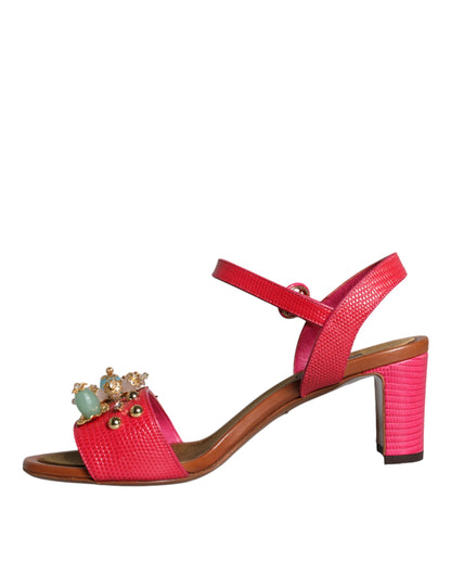 Dolce &amp; Gabbana – Keira – Sandalen aus Fuchsia mit Verzierung aus Leder