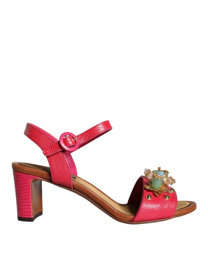 Dolce &amp; Gabbana – Keira – Sandalen aus Fuchsia mit Verzierung aus Leder