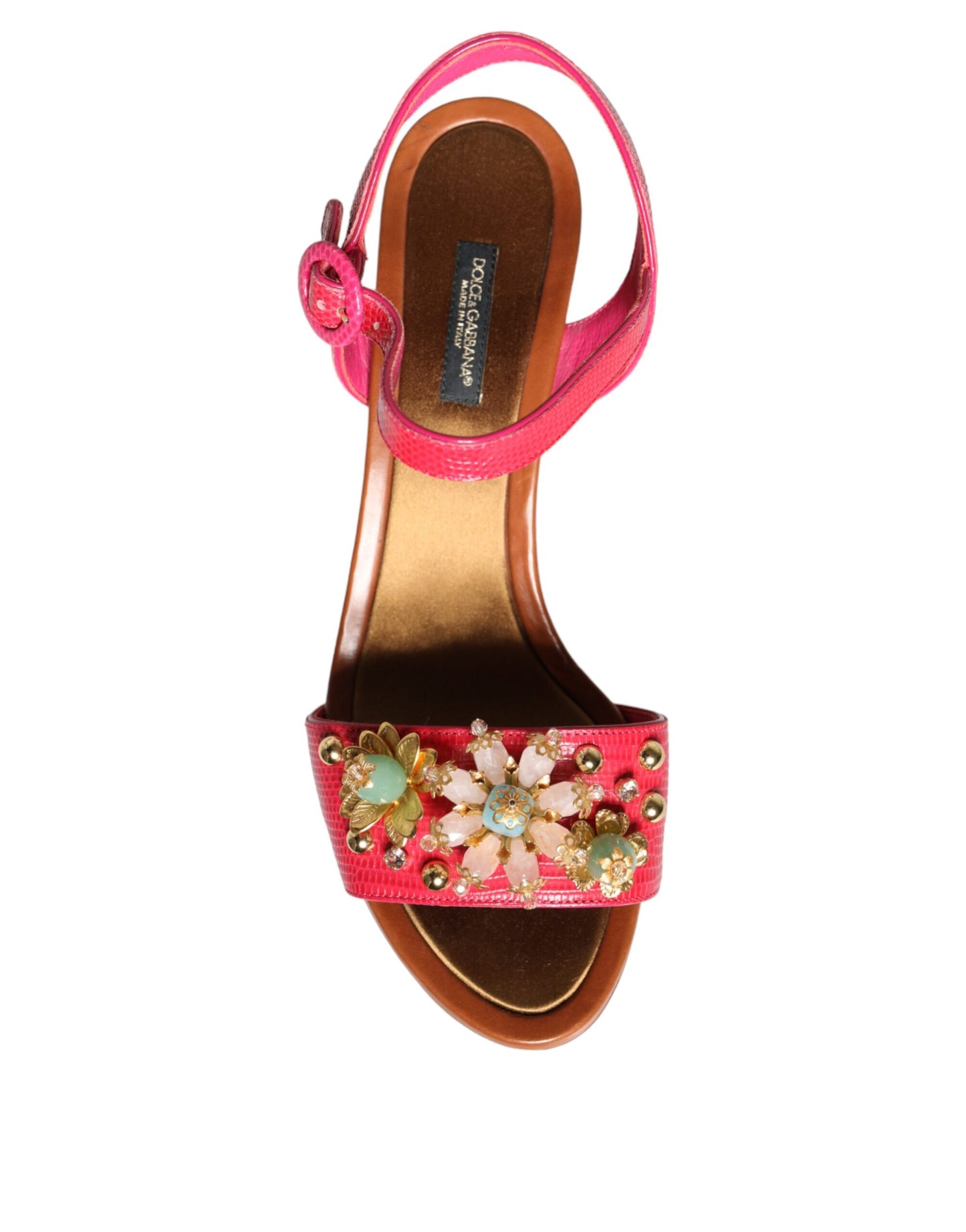 Dolce &amp; Gabbana – Keira – Sandalen aus Fuchsia mit Verzierung aus Leder