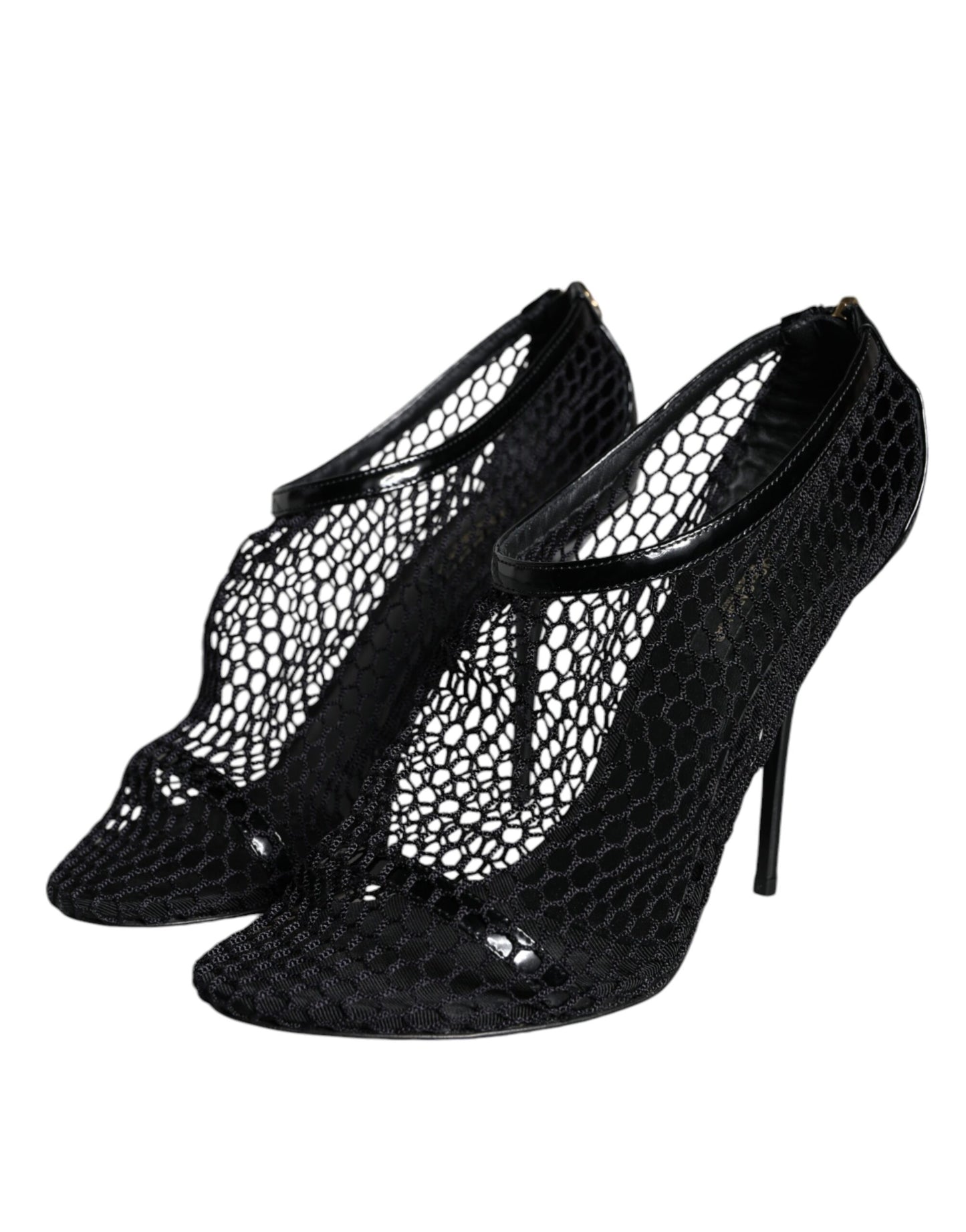 Dolce &amp; Gabbana Schwarze Mesh-Leder-Heels Keira Sandalen Schuhe