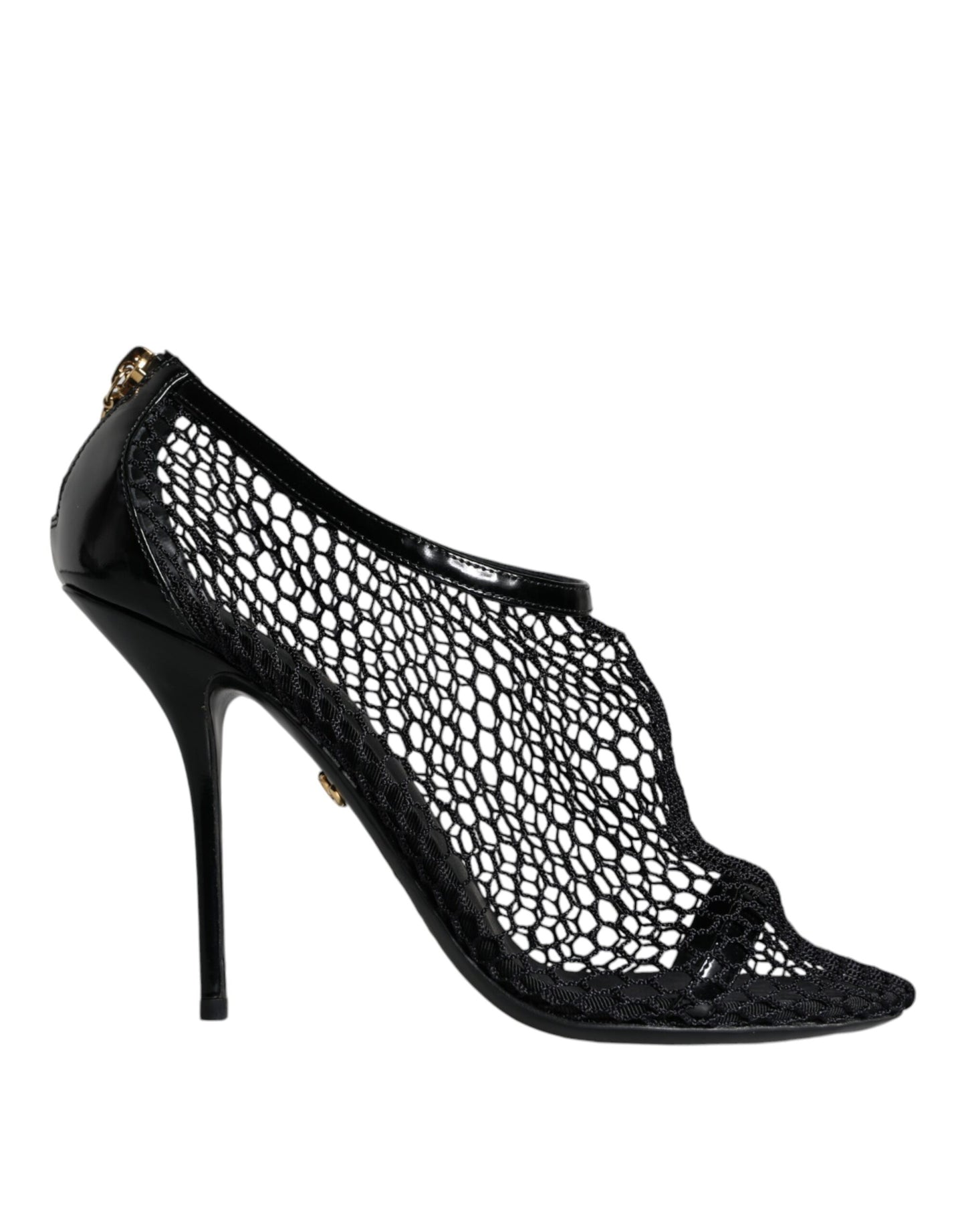 Dolce &amp; Gabbana Schwarze Mesh-Leder-Heels Keira Sandalen Schuhe