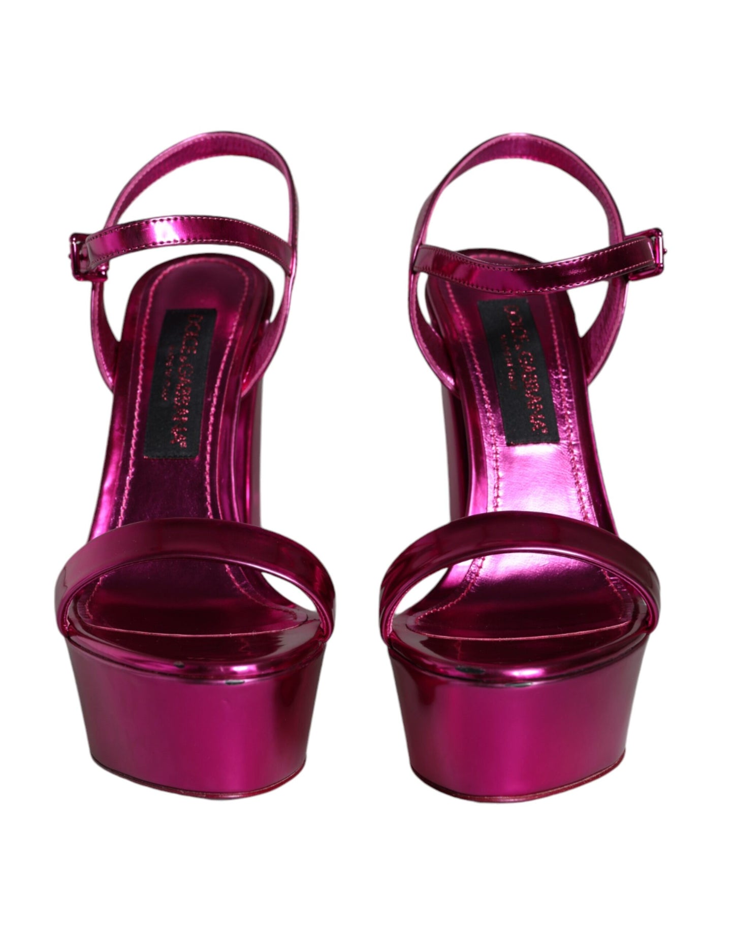 Dolce &amp; Gabbana Fuchsia Leder Plateau Logo Keira Sandalen Schuhe