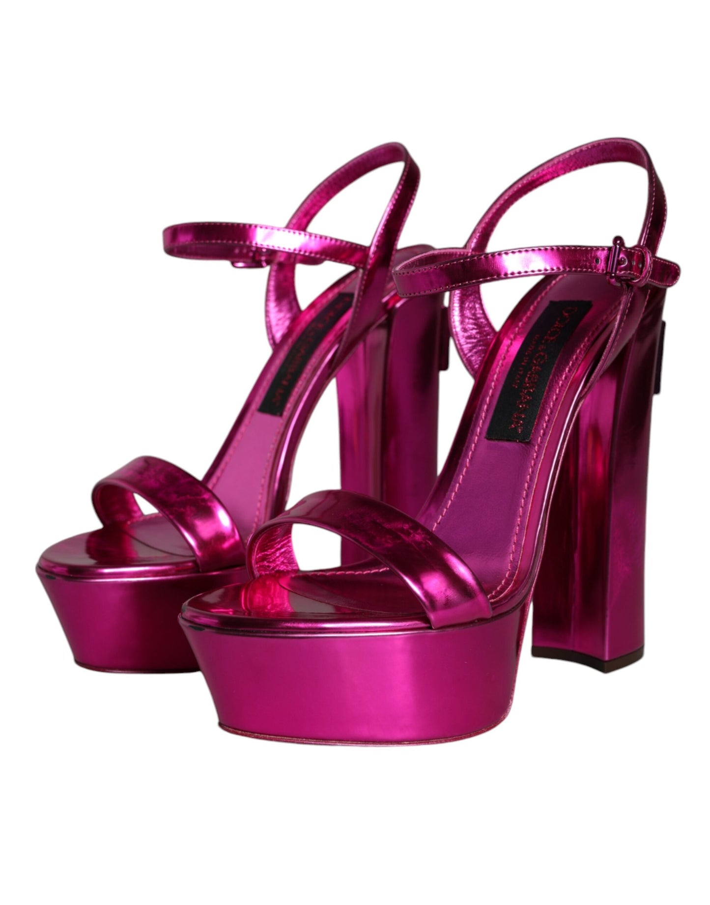 Dolce &amp; Gabbana Fuchsia Leder Plateau Logo Keira Sandalen Schuhe