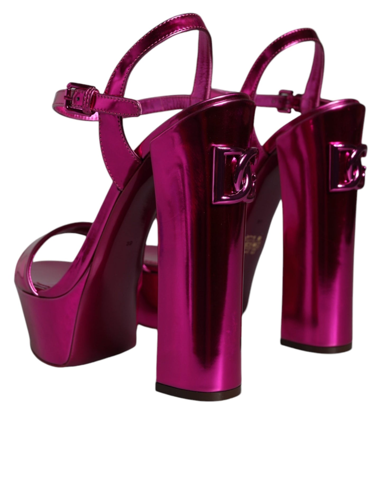 Dolce &amp; Gabbana Fuchsia Leder Plateau Logo Keira Sandalen Schuhe