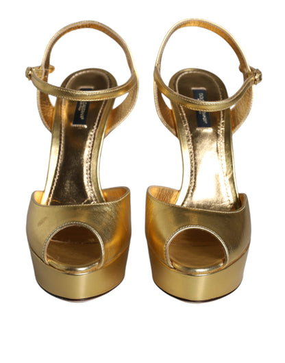 Dolce &amp; Gabbana Gold Bette Leder Heels Sandalen Schuhe