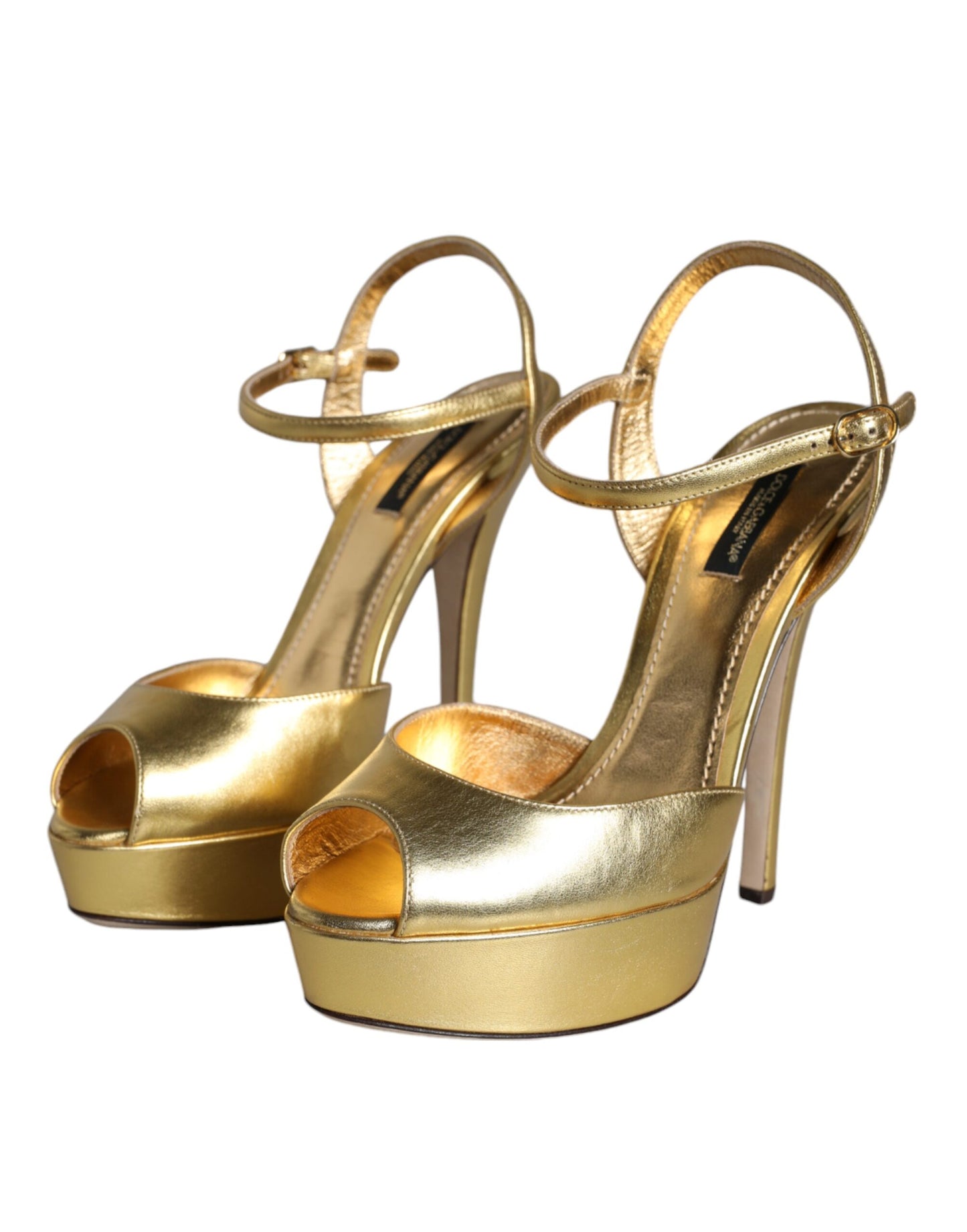 Dolce &amp; Gabbana Gold Bette Leder Heels Sandalen Schuhe