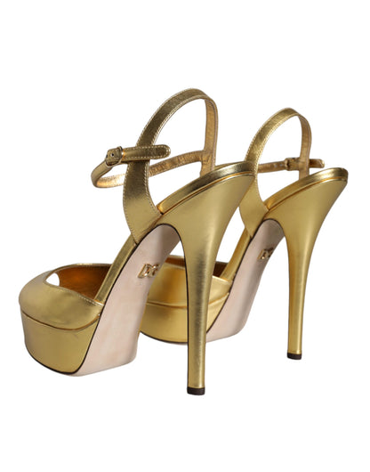 Dolce &amp; Gabbana Gold Bette Leder Heels Sandalen Schuhe