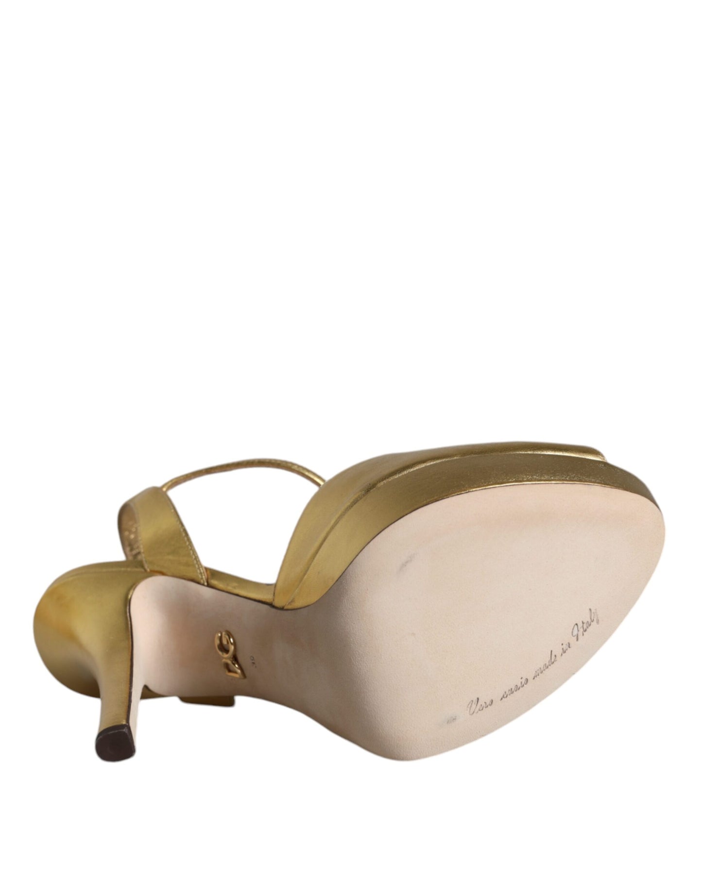 Dolce &amp; Gabbana Gold Bette Leder Heels Sandalen Schuhe