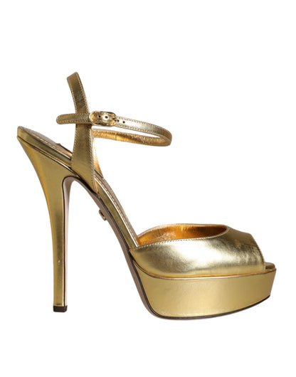 Dolce &amp; Gabbana Gold Bette Leder Heels Sandalen Schuhe