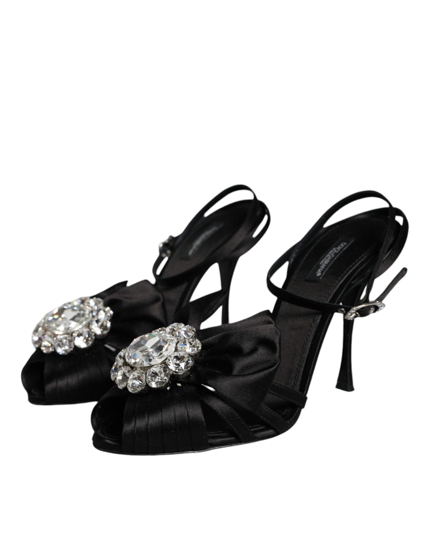 Dolce &amp; Gabbana – Schwarze Sandalen mit Knöchelriemen und Kristallen