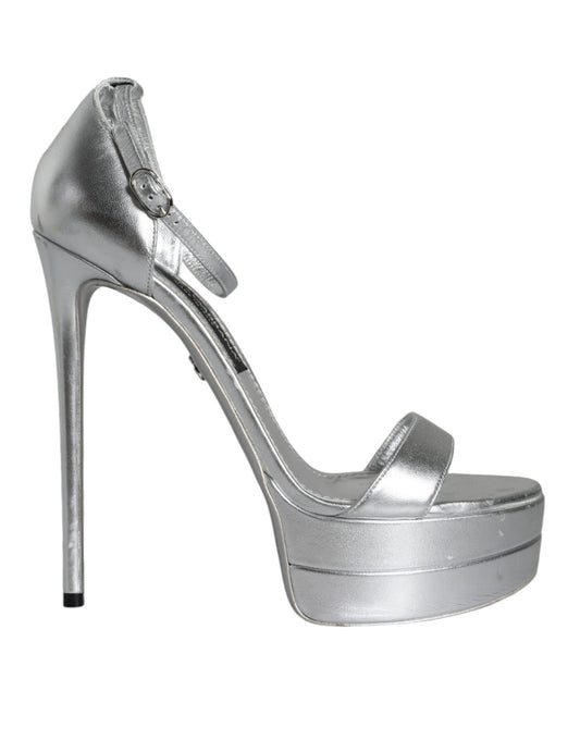 Dolce &amp; Gabbana Silber KEIRA Heels Sandalen mit Knöchelriemen