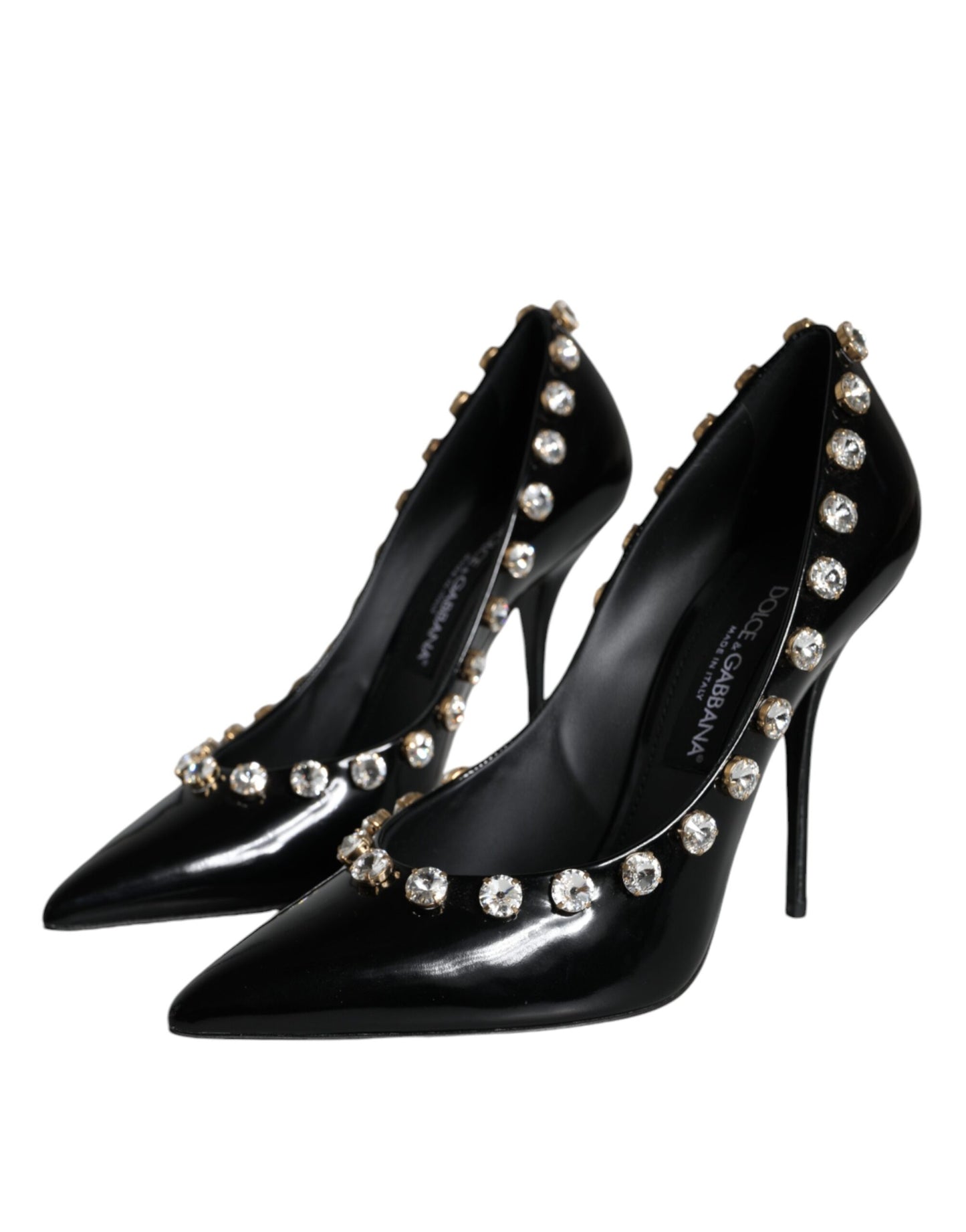 Dolce & Gabbana Black Crystals Leather High Heels Pumps Shoes