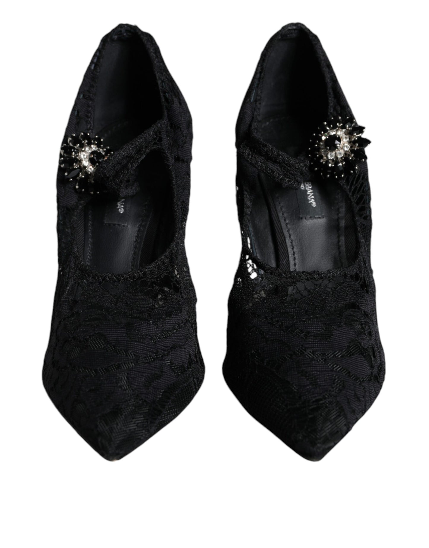 Dolce &amp; Gabbana Schwarze Mary Jane Pumps mit Spitze und Kristallen