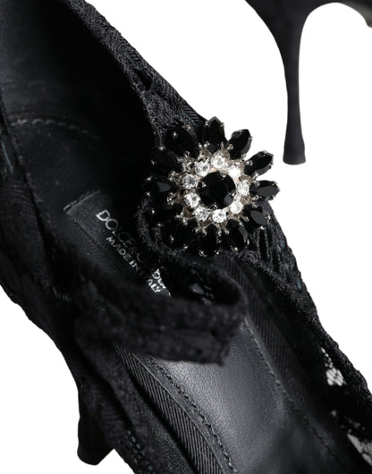 Dolce &amp; Gabbana Schwarze Mary Jane Pumps mit Spitze und Kristallen