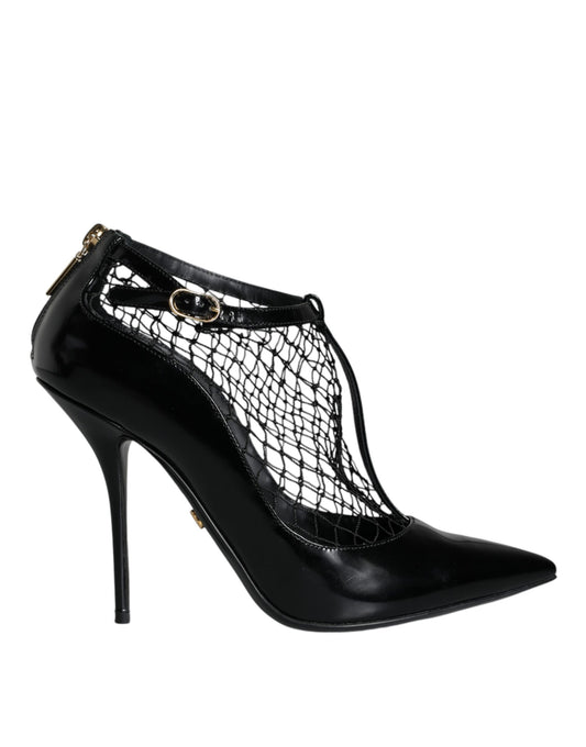 Dolce &amp; Gabbana Pumps aus schwarzem Mesh und Lackleder mit hohen Absätzen