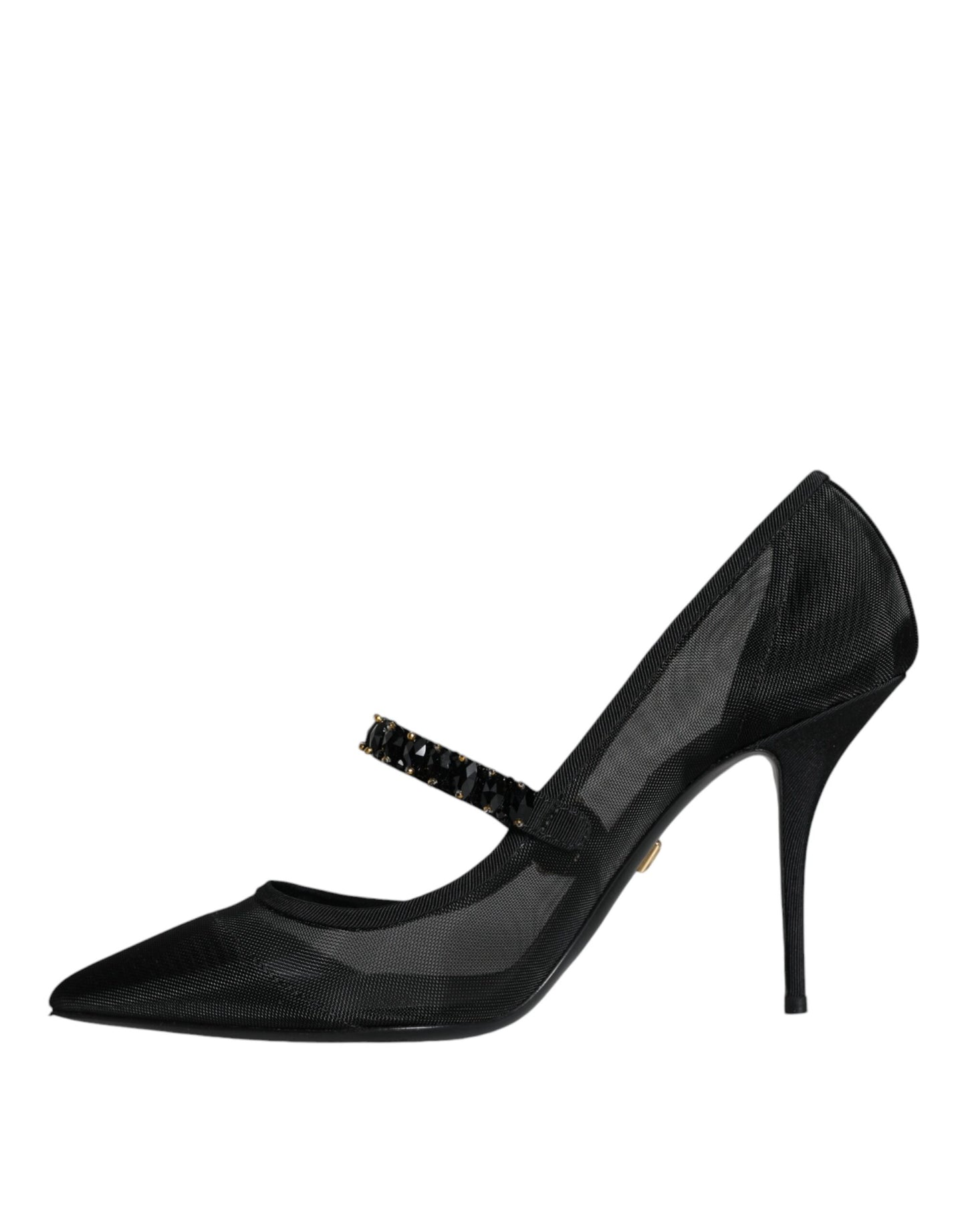 Dolce &amp; Gabbana – Schwarze Mary-Jane-Pumps aus Netzstoff mit Kristallabsatz