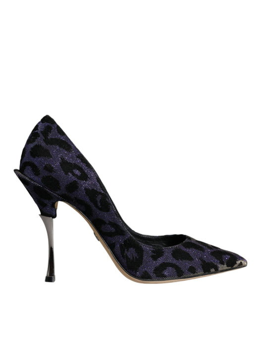 Dolce &amp; Gabbana Violette Leoparden Lurex High Heels Pumps Schuhe