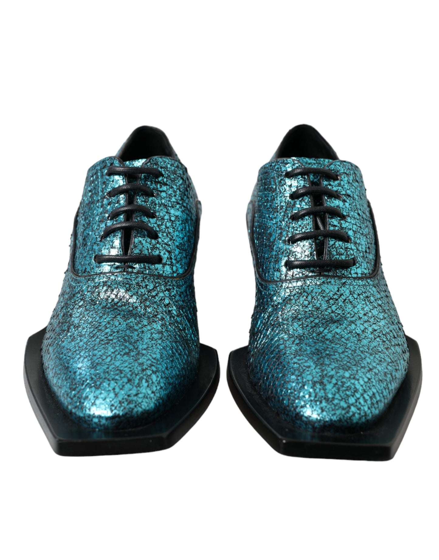 Dolce &amp; Gabbana – Blaue Derby-Absatzschuhe aus Leder mit Blockabsatz