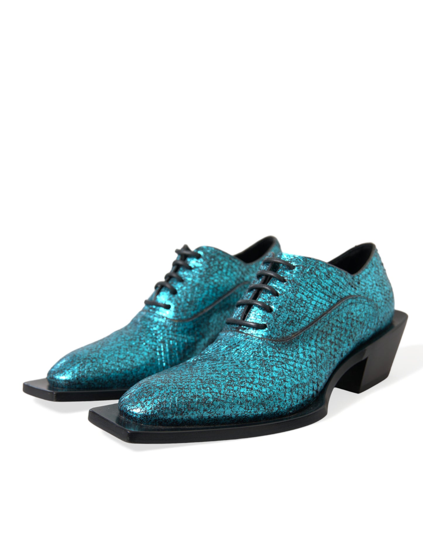 Dolce &amp; Gabbana – Blaue Derby-Absatzschuhe aus Leder mit Blockabsatz